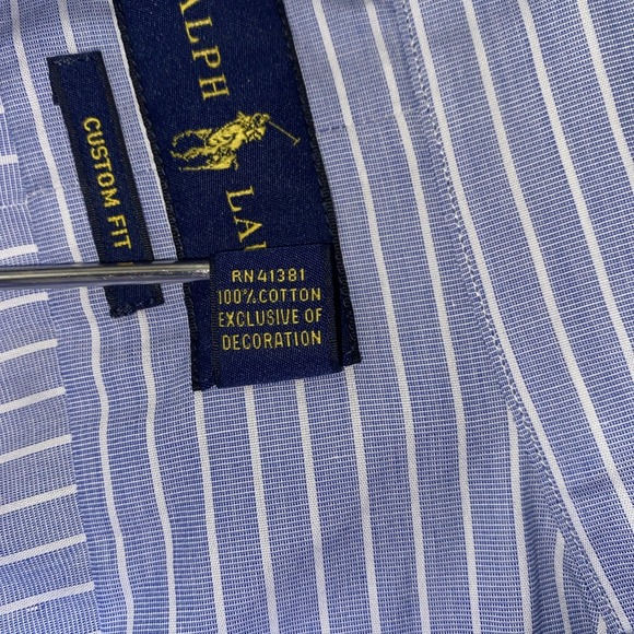 Ralph Lauren Custom Fit Blue White Striped Oxford Shirt Men's 15 1/2 32/33 - Picture 9 of 13